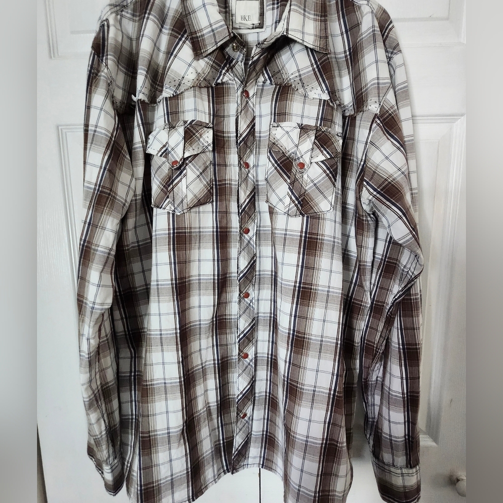 BKE Men's Brown Plaid Shirt